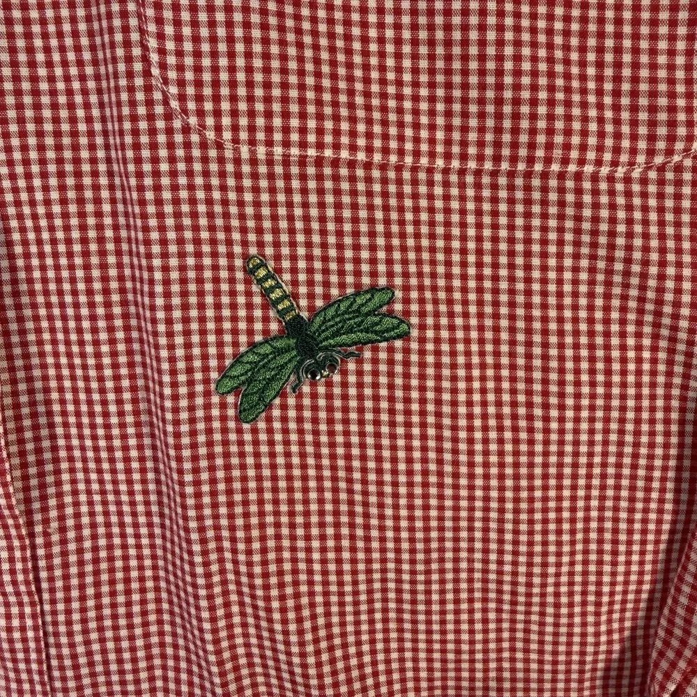 Vintage Red Gingham Blouse Shirt Dragonfly Appliqués With Rhinestones Size Large - Picture 6 of 8